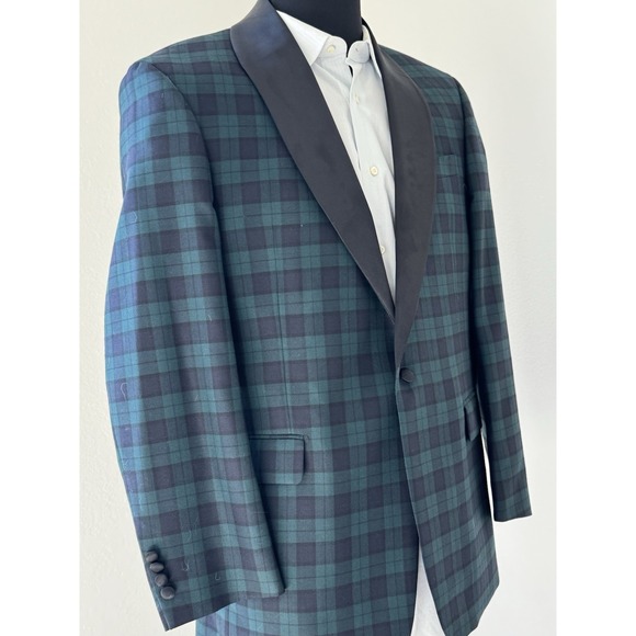 RARE Paul Fredrick Black Watch Plaid Tartan 311 Green Dinner Jacket Size 42 - Picture 4 of 14
